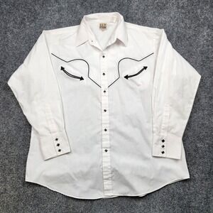 Ely Cattleman Western Shirt Mens XL White Contrast Trim Pearl Snap Long Sleeve